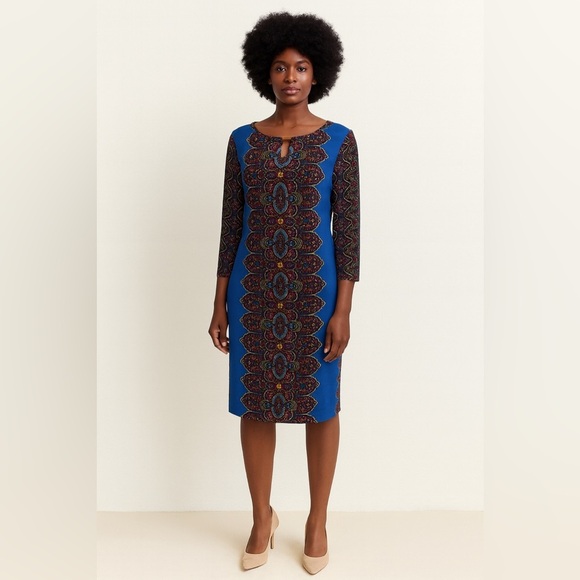 Emma & Michele Dresses & Skirts - Emma & Michele Blue Sheath Dress with 3/4 Sleeves and Scoop Neck for Casual Wear